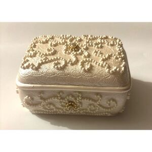 Vintage Resin  Bridal Trinket Box With a Pearl-like beaded design